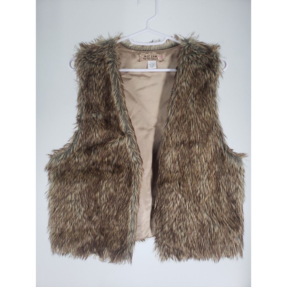 Modern Heritage Faux Fur Vest Size M/L Brown Mix Fine‎ Quality Blended Fabric
